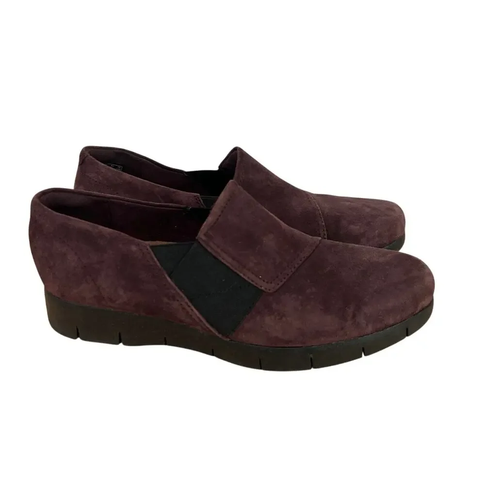Clarks Cloudsteppers Nova Step Slip‑On Shoes – Burgundy Suede – Women’s 8.5
